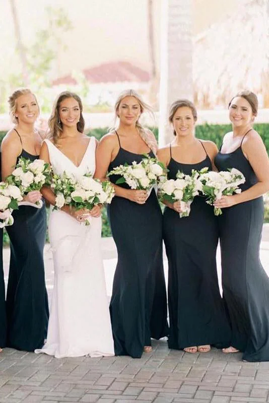 Full Skirt Dress Mermaid Straps Black Long Bridesmaid Dress