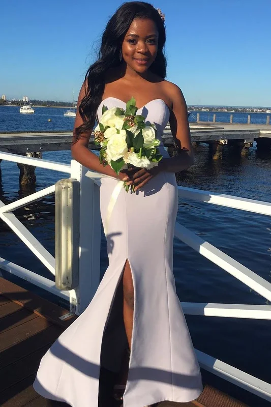 Backless Dress Mermaid Sweetheart Long White Bridesmaid Dress