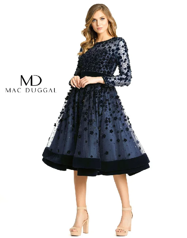 Applique Gown Midnight 14 Mac Duggal Sheer Long Sleeve A Line Short Dress Sale