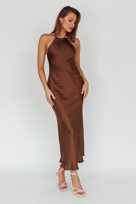 Modest Formal Dress Midsomer Dawn Criss-Cross Back Maxi Dress Chocolate