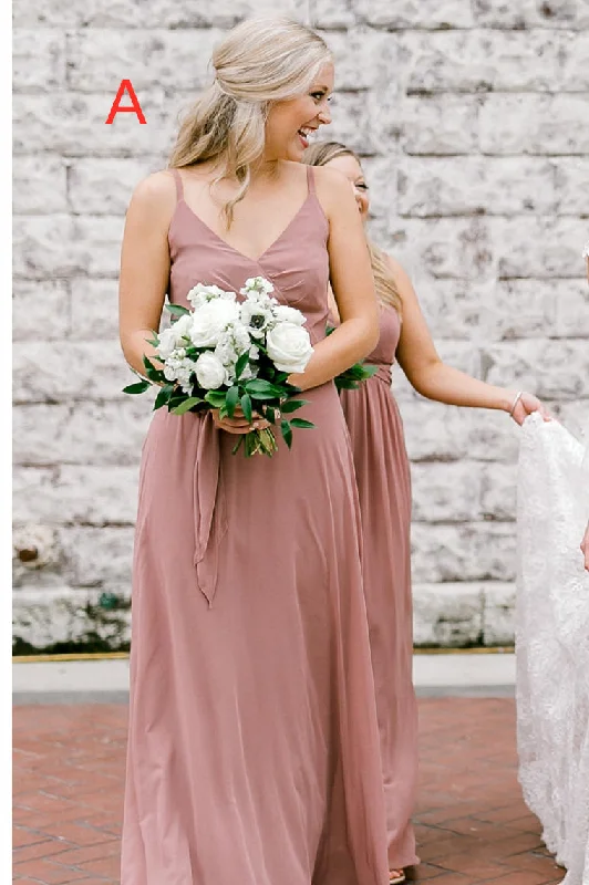 Applique Gown Mismatch A-line Long Dusty Rose Bridesmaid Dresses