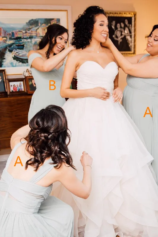 Stunning Party Dress Mismatched Mint Green Long Chiffon Bridesmaid Dresses