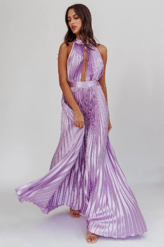 Floor-Length Dress Monarch Pleated Satin Maxi Dress Lavender