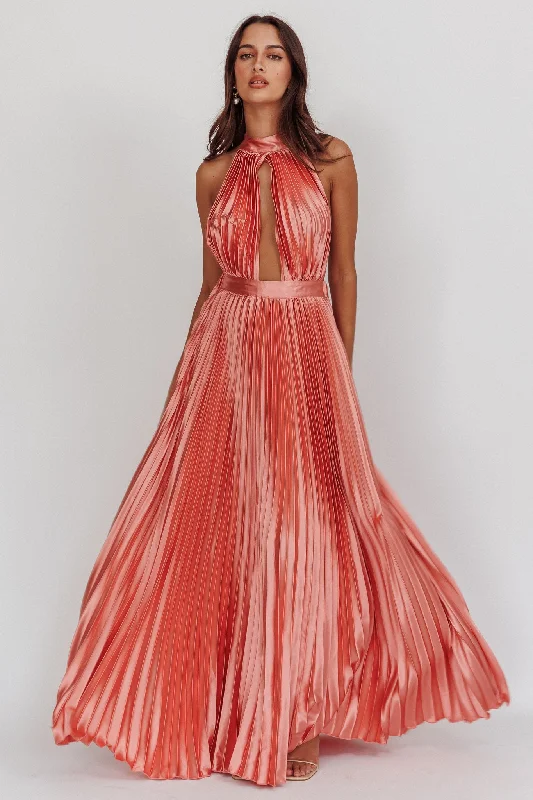 Chiffon Dress Monarch Pleated Satin Maxi Dress Rose