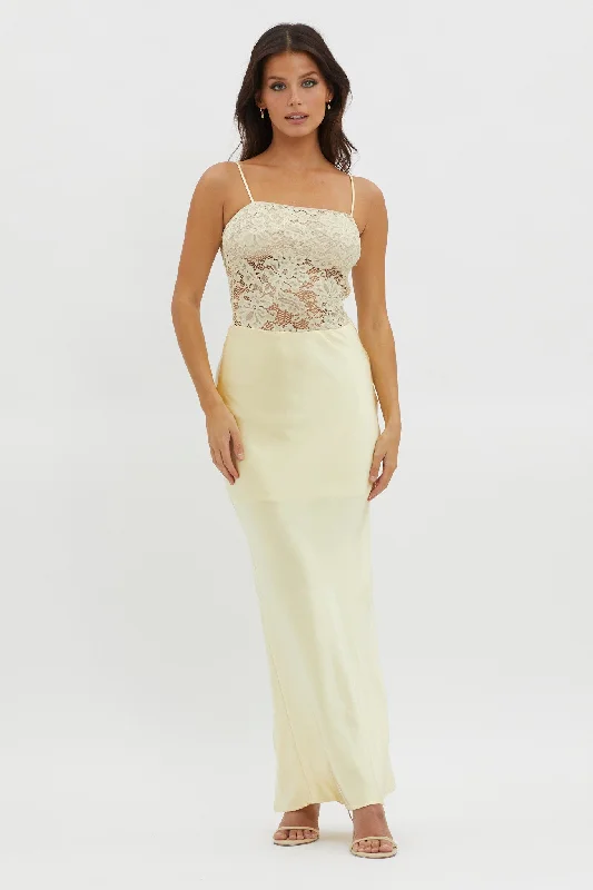 Floor-Sweeping Gown Moon Magic Floral Bodice Dress Lemon