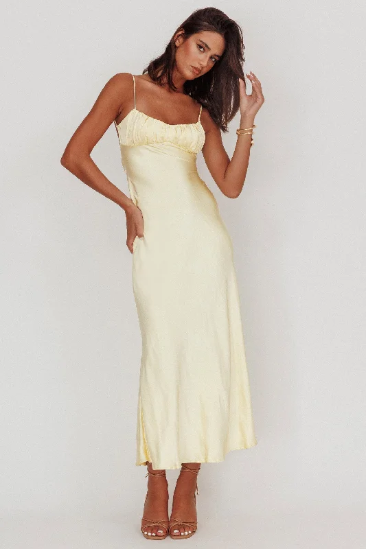 Brocade Formal Dress Nerida Twist Back Satin Maxi Dress Lemon