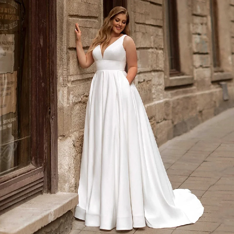 Sequin Gown New Arrival Plus Size Satin Sleeveless Wedding Dresses