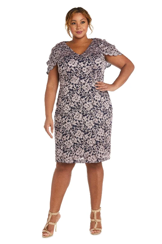 Illusion Neckline Dress Nightway Short Plus Size Cocktail Lace Dress 22046W