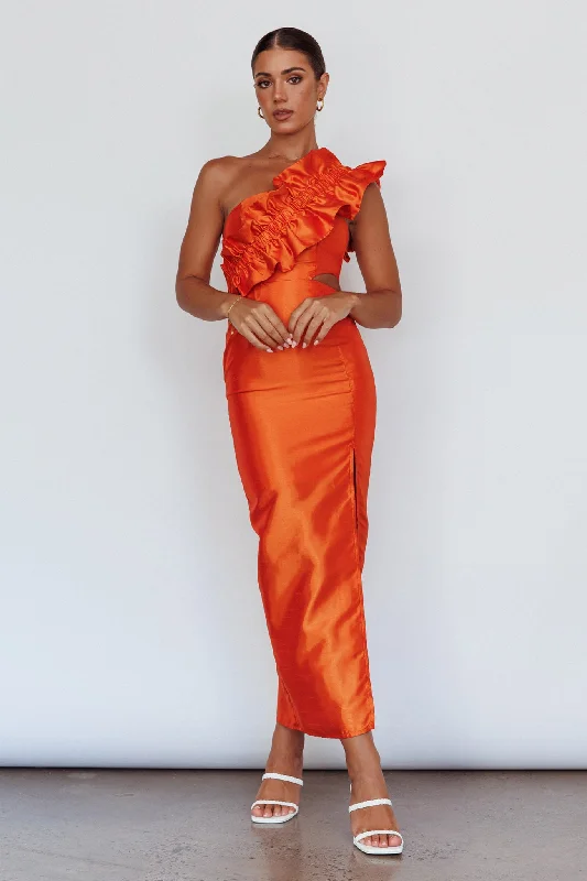 Red Carpet Dress NY Moment Wide Ruffle Shoulder Dress Orange