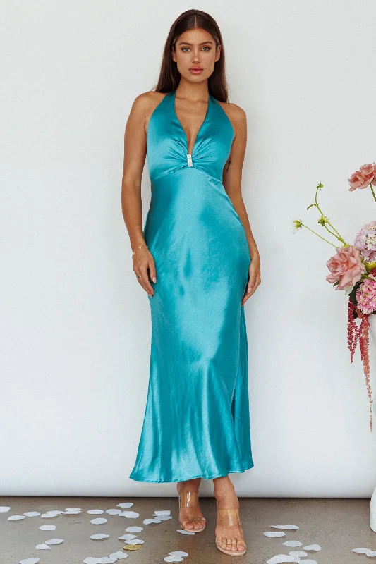 Lace Sleeves Dress Oasis Diamante Halterneck Maxi Dress Turquoise