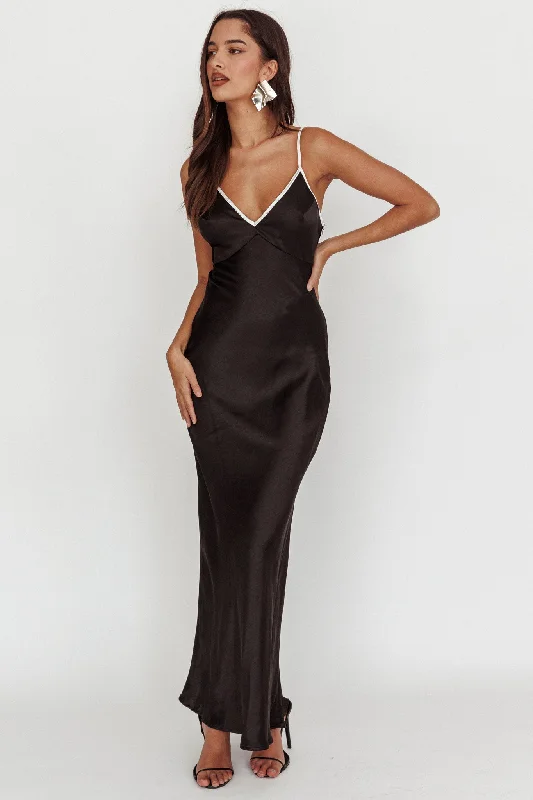 Floor-Length Satin Dress Odyssey Contrast Satin Maxi Slip Dress Black