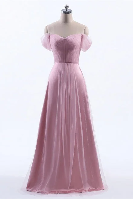 Draped Gown Off the Shoulder Dusty Rose Tulle Bridesmaid Dress