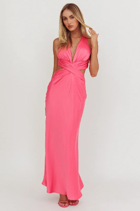 Slit Gown On And On Crossover Cut-Out Maxi Dress Hot Pink
