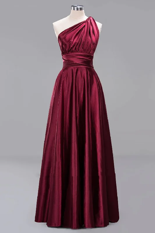 Lace Dress One Shoulder Pleated Burgundy Long Bridesmaid Dress