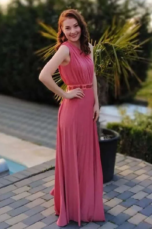 Simple Formal Dress One Shoulder Sheath Red Long Bridesmaid Dress