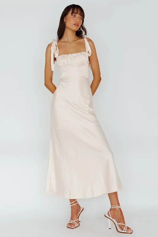 Lace Dress Pennelope Tied Shoulder Maxi Dress Ivory