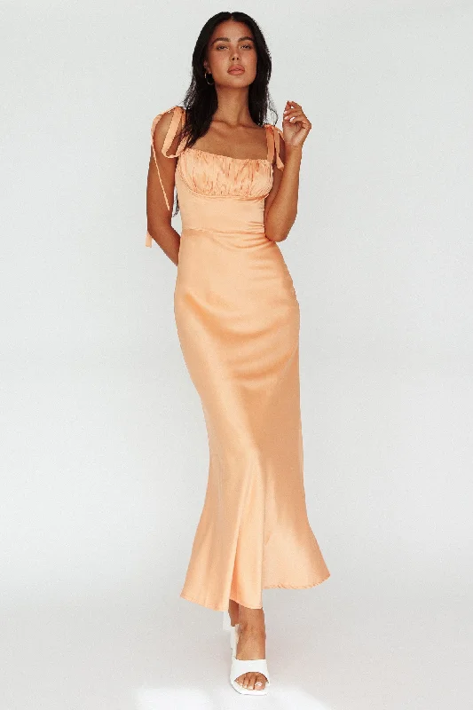 Fringe Gown Pennelope Tied Shoulder Maxi Dress Orange