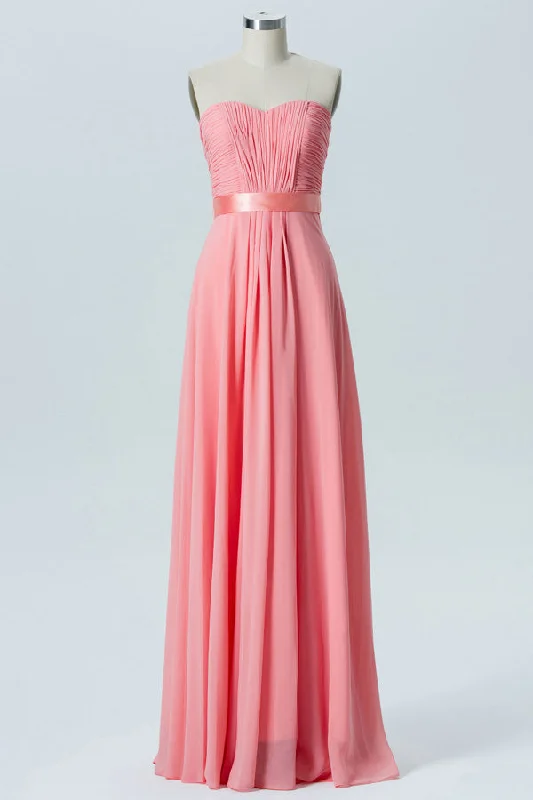 Sequin Gown Pleated Bodice Coral Chiffon Bridesmaid Dress