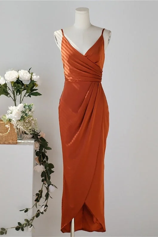 Mermaid Gown Pleated Pumpkin Sheath Bridesmaid Dress with Belt