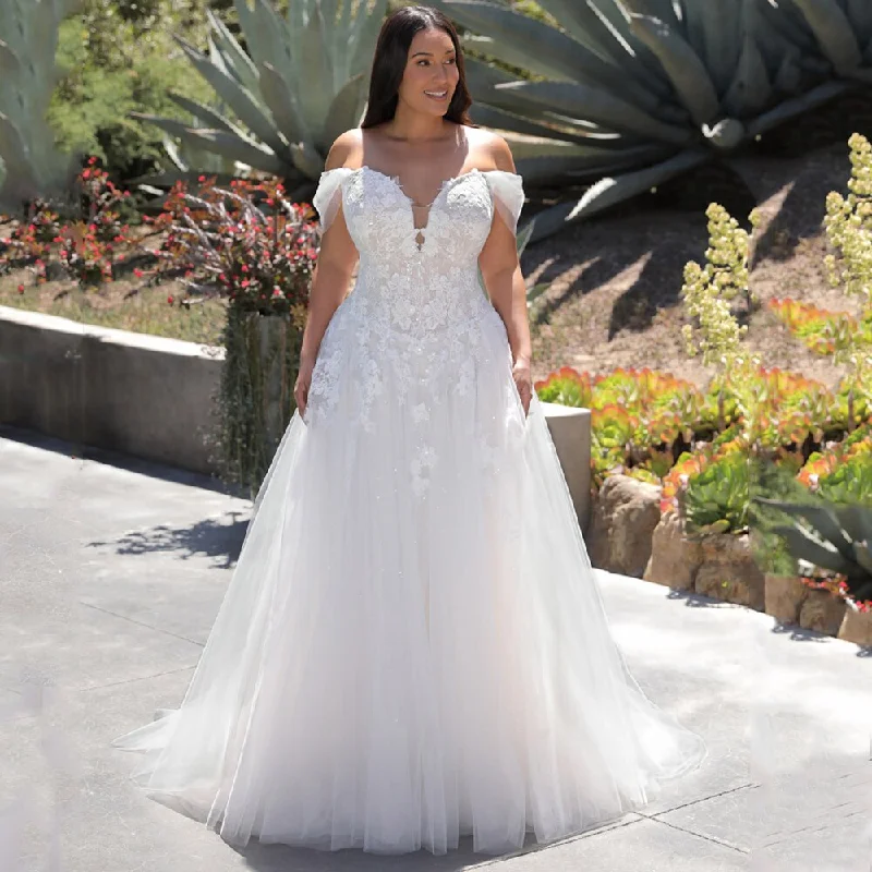 Simple Formal Dress Plus Size Bridal Gown Tulle Lace Wedding Dresses WD1012