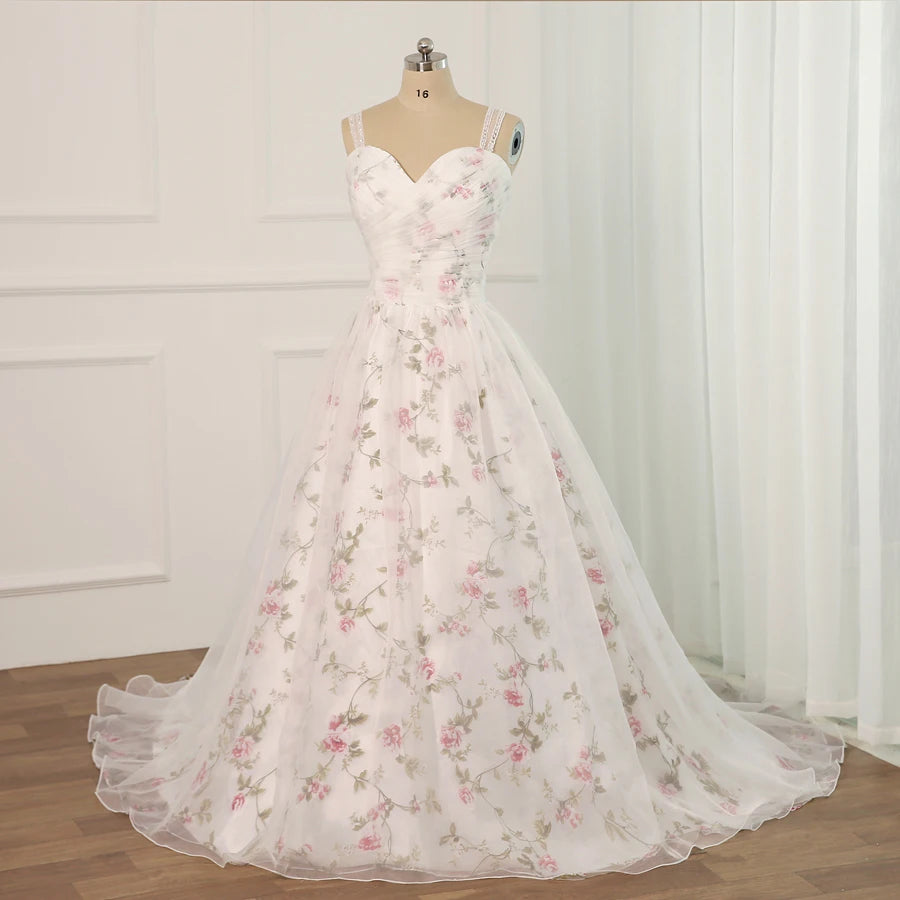 High-Low Dress Pretty Floral Sweetheart Beading Sequins Tulle Wedding Dress