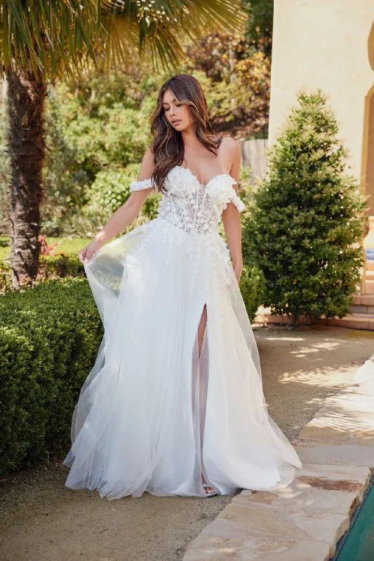 Lace Dress 3D Floral Off Shoulder Sheer Bodice Long Wedding Dress JTJT2483KW