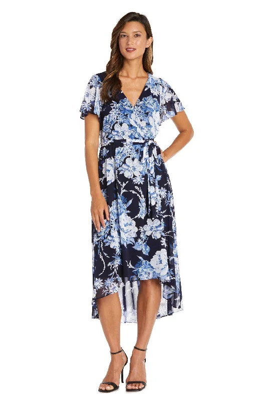 Beaded Dress R&M Richards 9410 High Low Print Short Sleeve Dress