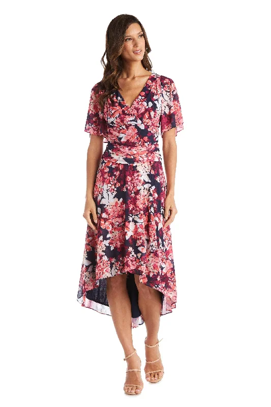 Slit Gown R&M Richards 7316 High Low Short Sleeve Print Dress