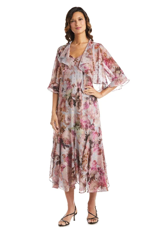 Subtle Shine Dress R&M Richards 7925 Long Two Piece Floral Jacket Dress