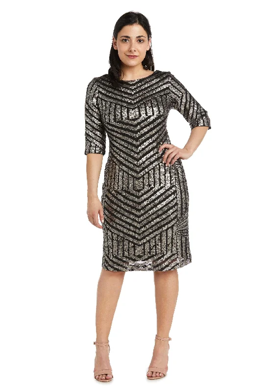 Simple Formal Dress R&M Richards 3901P Short Long Sleeve Petite Dress