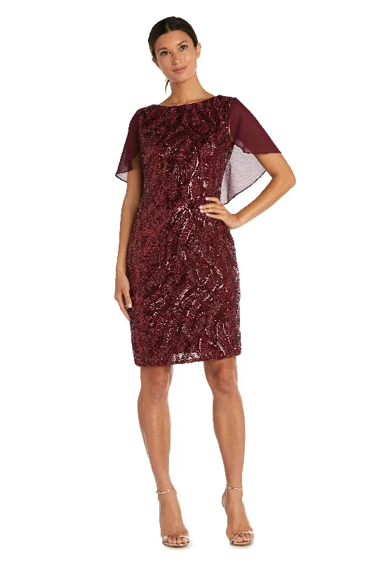 Glitter Dress R&M Richards 7531 Short Cocktail Capelet Dress