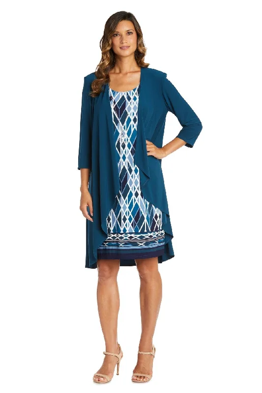 Fancy Embellished Dress R&M Richards 7987P Short Petite Print Jacket Dress