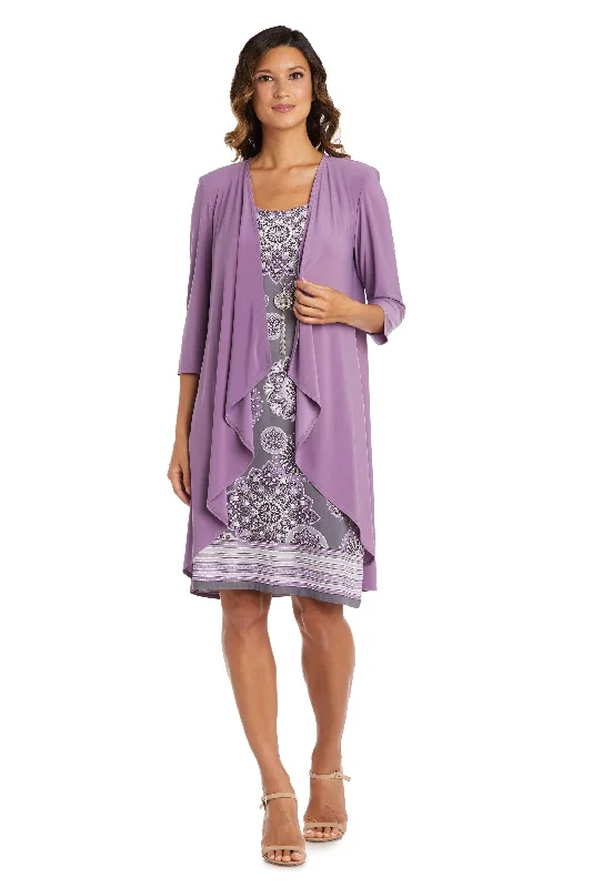 Draped Formal Dress R&M Richards 9257P Short Petite Print Jacket Dress