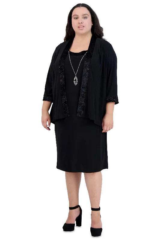 Ruched Satin Dress R&M Richards 9205W Short Plus Sie Two Piece Dress