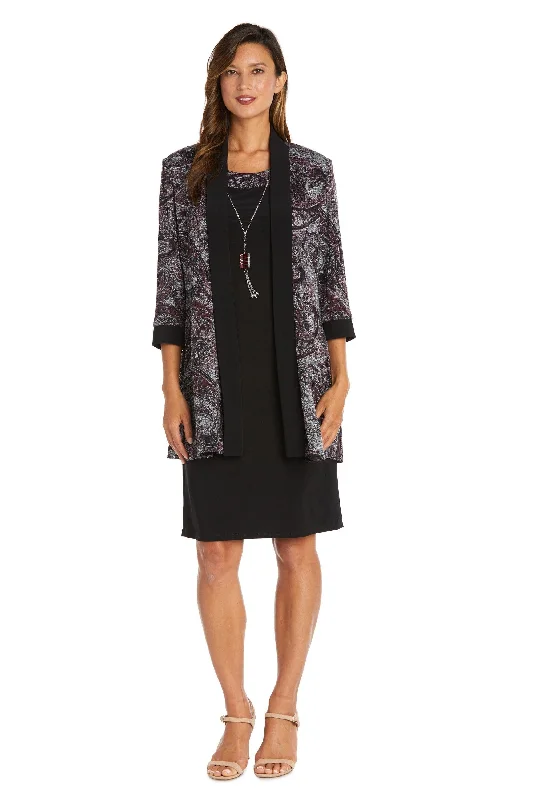 Lush Satin Gown R&M Richards 9213 Short Two Piece Jacket Print Dress