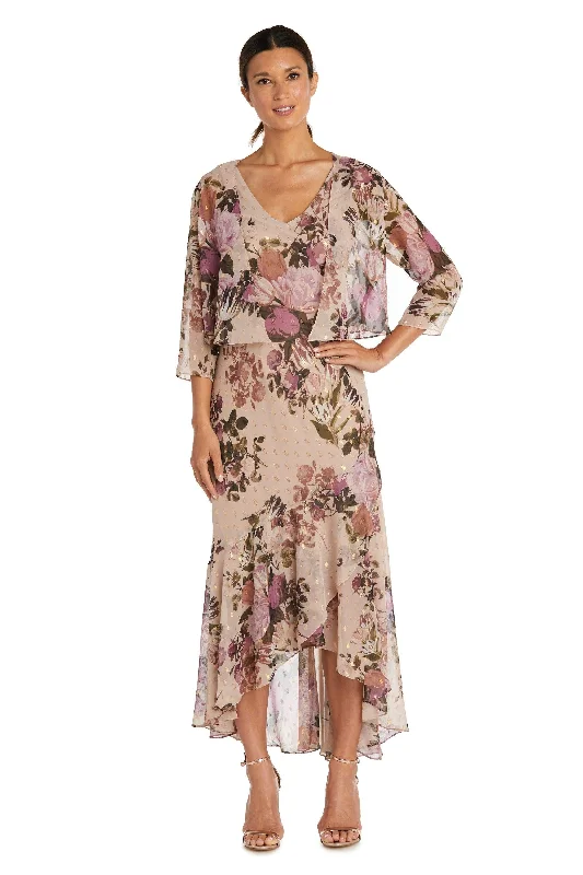 Elegant Beaded Dress R&M Richards 7633 Two Piece High Low Jacket Dress