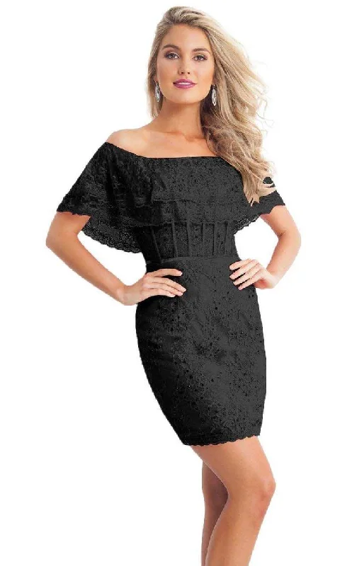 Applique Gown Rachel Allan Off Shoulder Short Lace Dress L1191