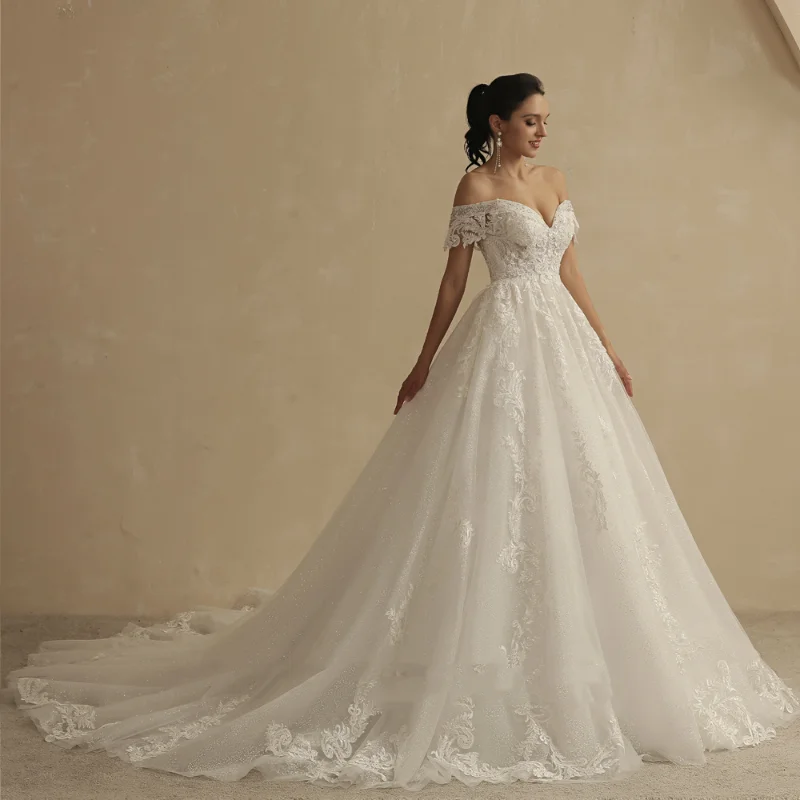 Elegant Evening Dress Romantic Lace Off Shoulder Boho Bridal Gown WD4005