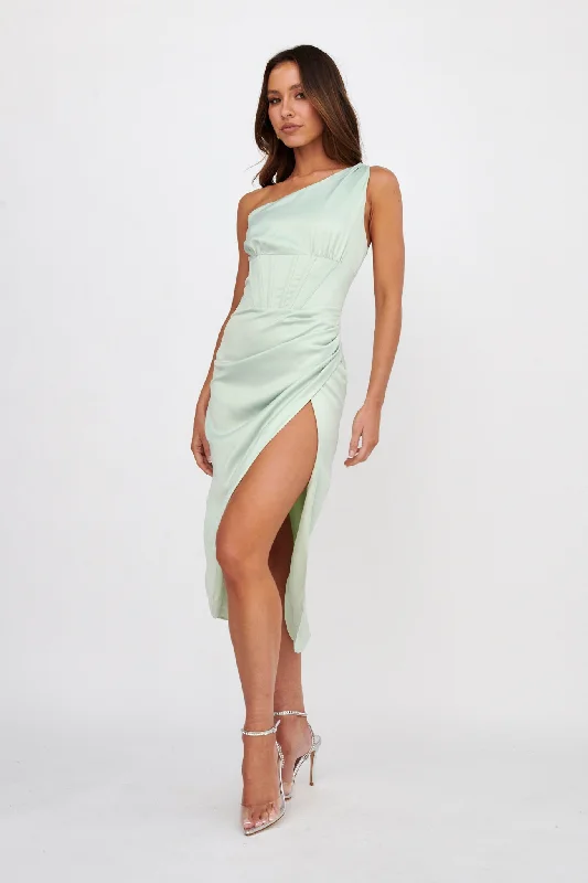 High Neck Dress Ryhana One-Shoulder Split Midi Dress Mint
