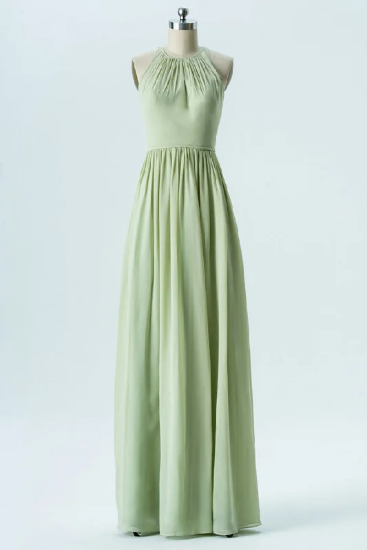 Empire Waist Dress Sage Green Cutout Back Chiffon Bridesmaid Dress