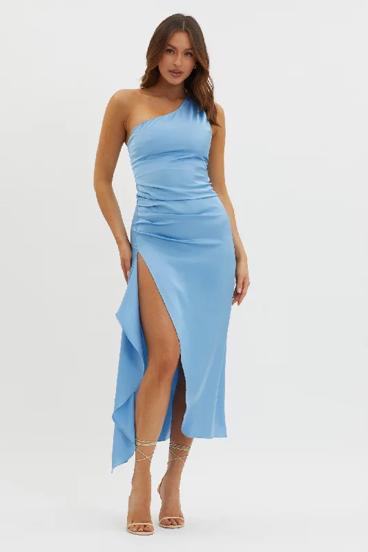 High-Low Dress Salut One-Shoulder Midi Dress Slate Blue