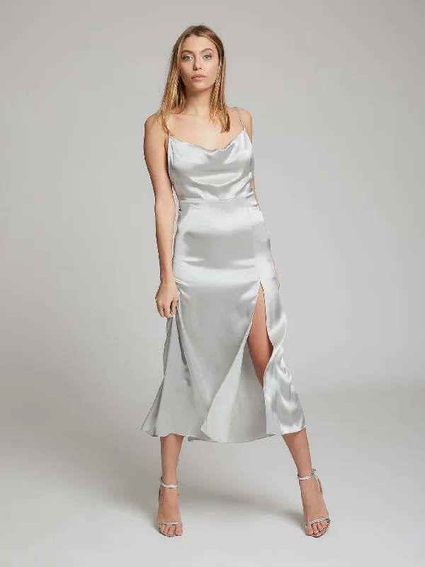 Stunning Party Dress Selah silk dress in silver