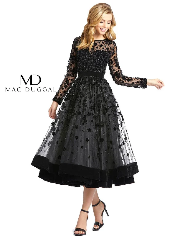 Classic Evening Dress Mac Duggal Sheer Long Sleeve A Line Short Dress Sale
