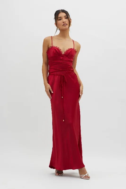 Maxi Dress Silver Lining String Tie Waist Dress Red