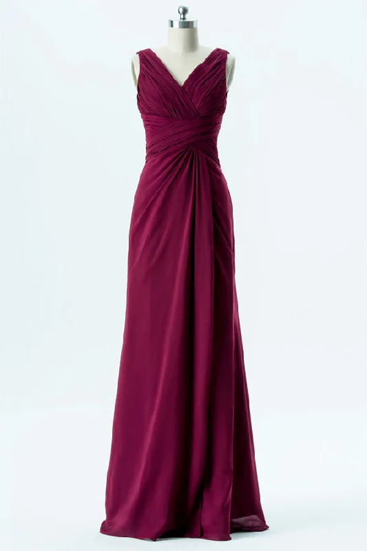 Satin Mermaid Dress Simple Berry Chiffon Long Bridesmaid Dress