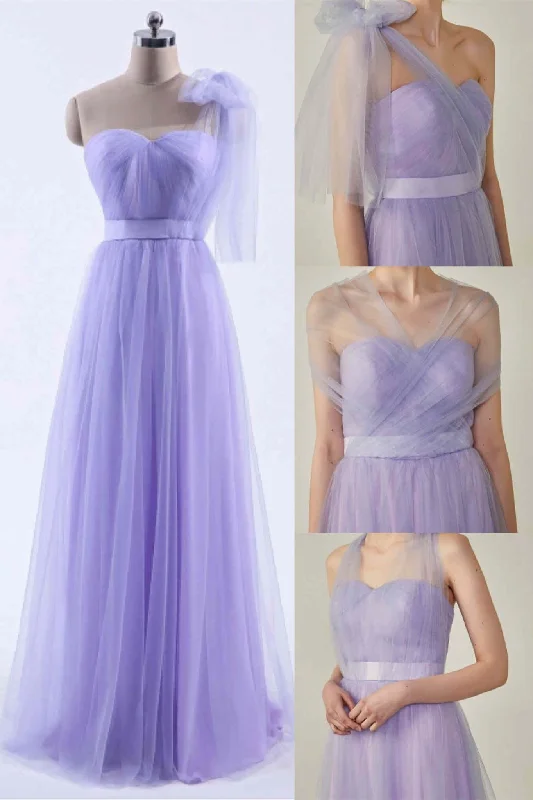 Draped Formal Dress Simple Lavender Strapless Tulle Mismatch Bridesmaid Dress