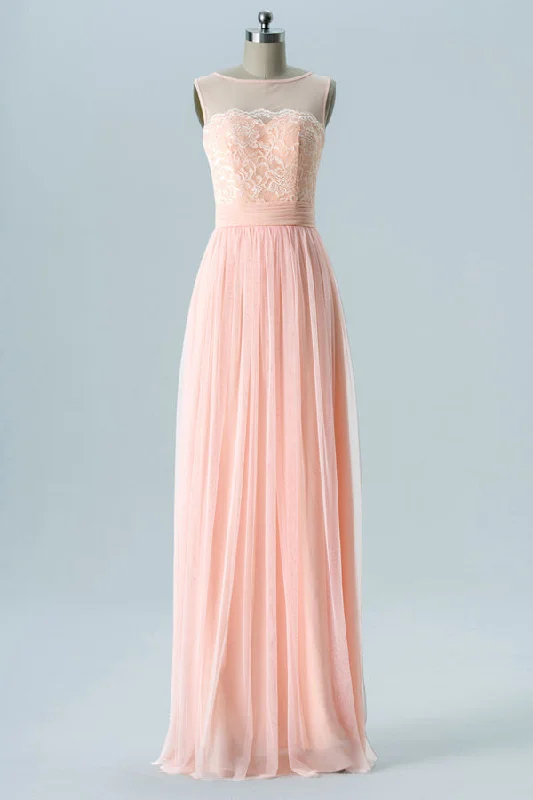 Timeless Gown Simple long Peach Chiffon Bridesmaid Dress