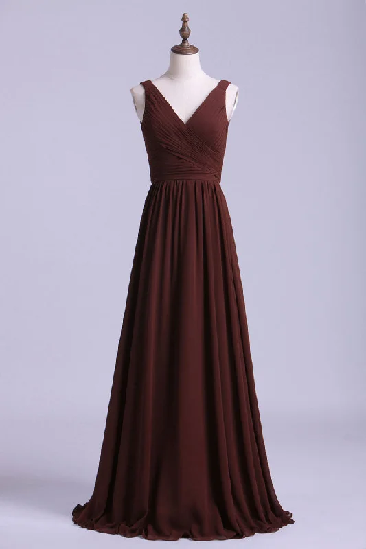 Lace Sleeves Dress Simple V-Back Brown Long Bridesmaid Dress