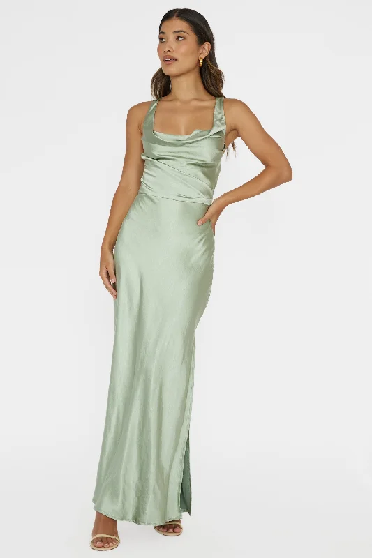 Elegant Evening Dress Sitara Tied Back Maxi Dress Sage