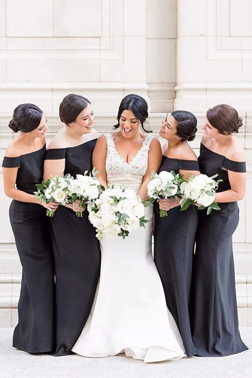 Empire Gown Off the Shoulder Mermaid Long Black Bridesmaid Dress
